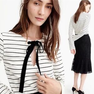 J Crew Women’s Medium Velvet Tie-Front Stripe Long Sleeve Top